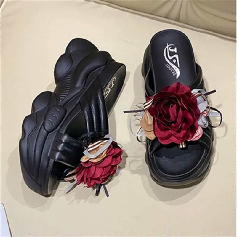 Purpdrank - Shoes House Slippers Platform Slides Slipers Women Heeled Mules Black Sandals Fashion Lady 2023 High Summer Beige Luxury Girl