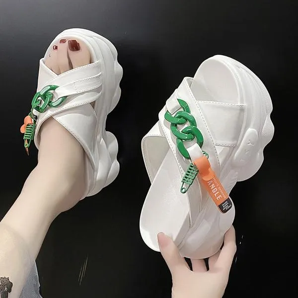 Purpdrank - Shoes House Slippers Platform Slides Slipers Women Heeled Mules Black Sandals Fashion Lady 2023 High Summer Beige Luxury Girl