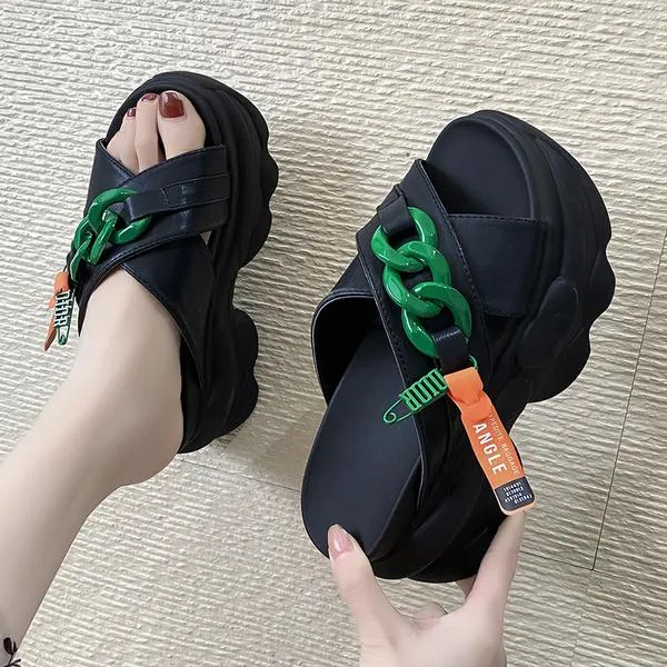Purpdrank - Shoes House Slippers Platform Slides Slipers Women Heeled Mules Black Sandals Fashion Lady 2023 High Summer Beige Luxury Girl
