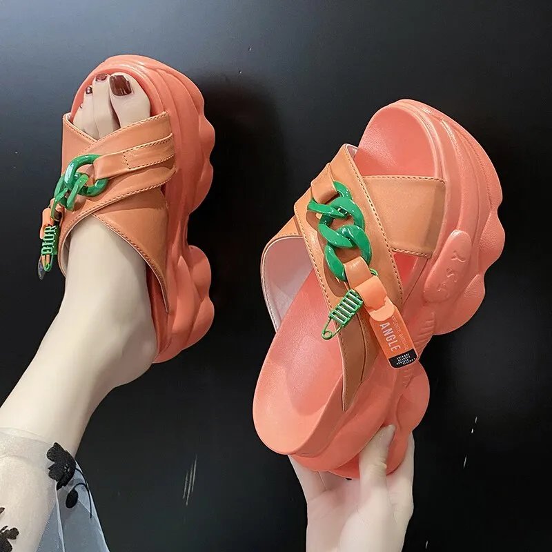 Purpdrank - Shoes House Slippers Platform Slides Slipers Women Heeled Mules Black Sandals Fashion Lady 2023 High Summer Beige Luxury Girl