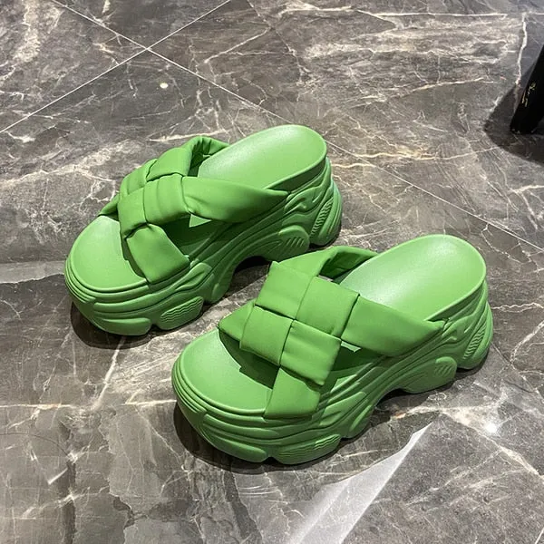 Purpdrank - Shoes House Slippers Platform Slides Slipers Women Heeled Mules Black Sandals Fashion Lady 2023 High Summer Beige Luxury Girl