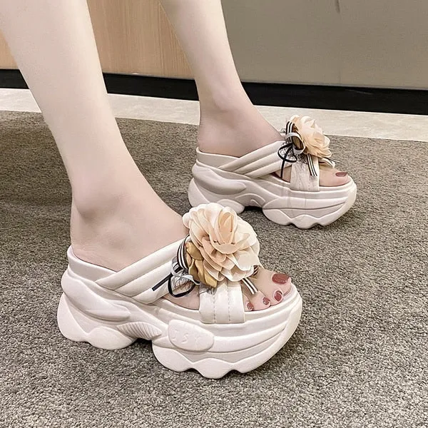 Purpdrank - Shoes House Slippers Platform Slides Slipers Women Heeled Mules Black Sandals Fashion Lady 2023 High Summer Beige Luxury Girl