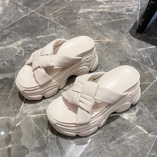 Purpdrank - Shoes House Slippers Platform Slides Slipers Women Heeled Mules Black Sandals Fashion Lady 2023 High Summer Beige Luxury Girl