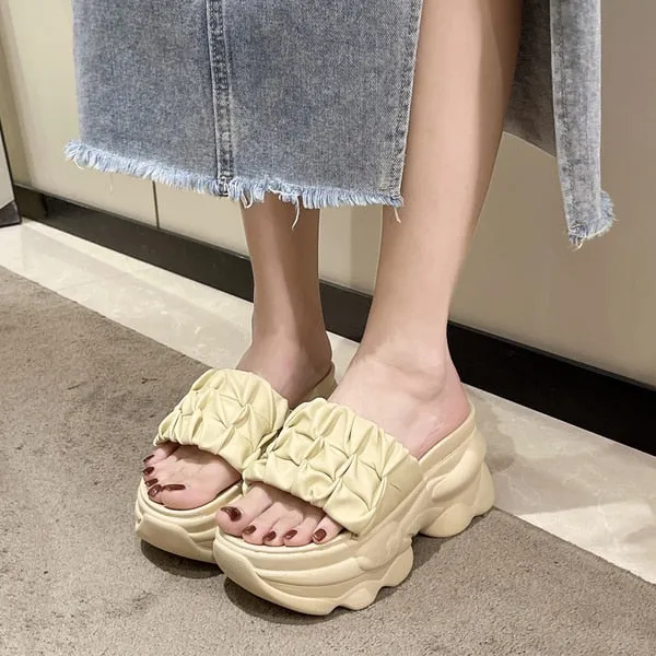 Purpdrank - Shoes House Slippers Platform Slides Slipers Women Heeled Mules Black Sandals Fashion Lady 2023 High Summer Beige Luxury Girl