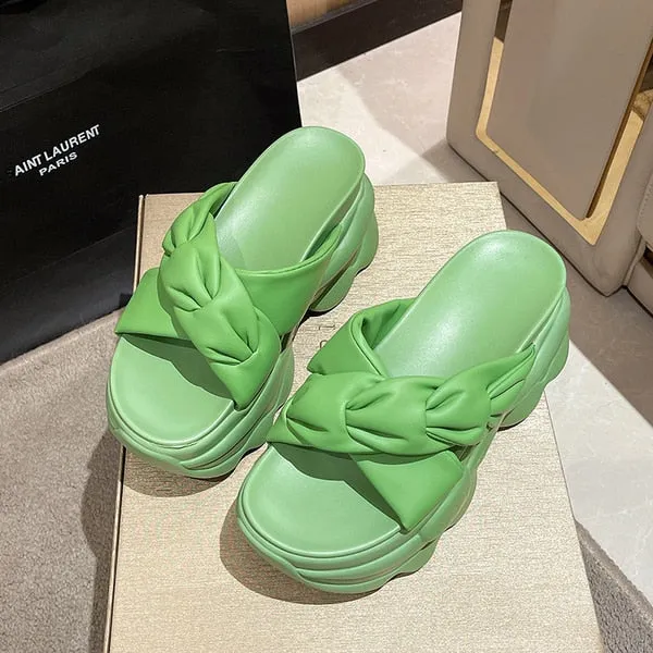 Purpdrank - Shoes House Slippers Platform Slides Slipers Women Heeled Mules Black Sandals Fashion Lady 2023 High Summer Beige Luxury Girl