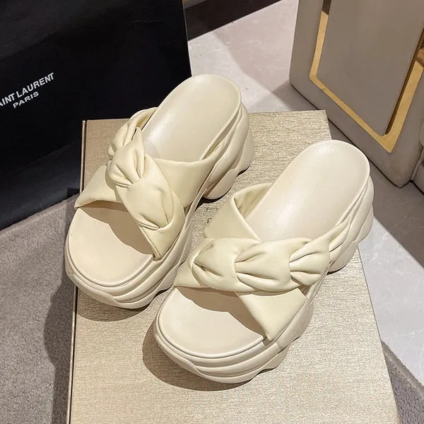 Purpdrank - Shoes House Slippers Platform Slides Slipers Women Heeled Mules Black Sandals Fashion Lady 2023 High Summer Beige Luxury Girl