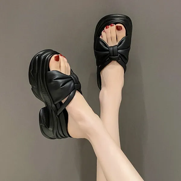 Purpdrank - Shoes House Slippers Platform Slides Slipers Women Heeled Mules Black Sandals Fashion Lady 2023 High Summer Beige Luxury Girl