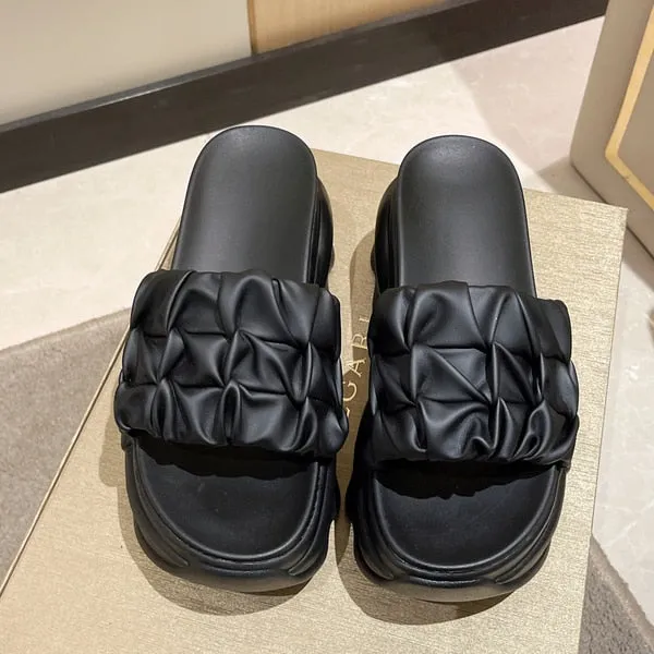 Purpdrank - Shoes House Slippers Platform Slides Slipers Women Heeled Mules Black Sandals Fashion Lady 2023 High Summer Beige Luxury Girl
