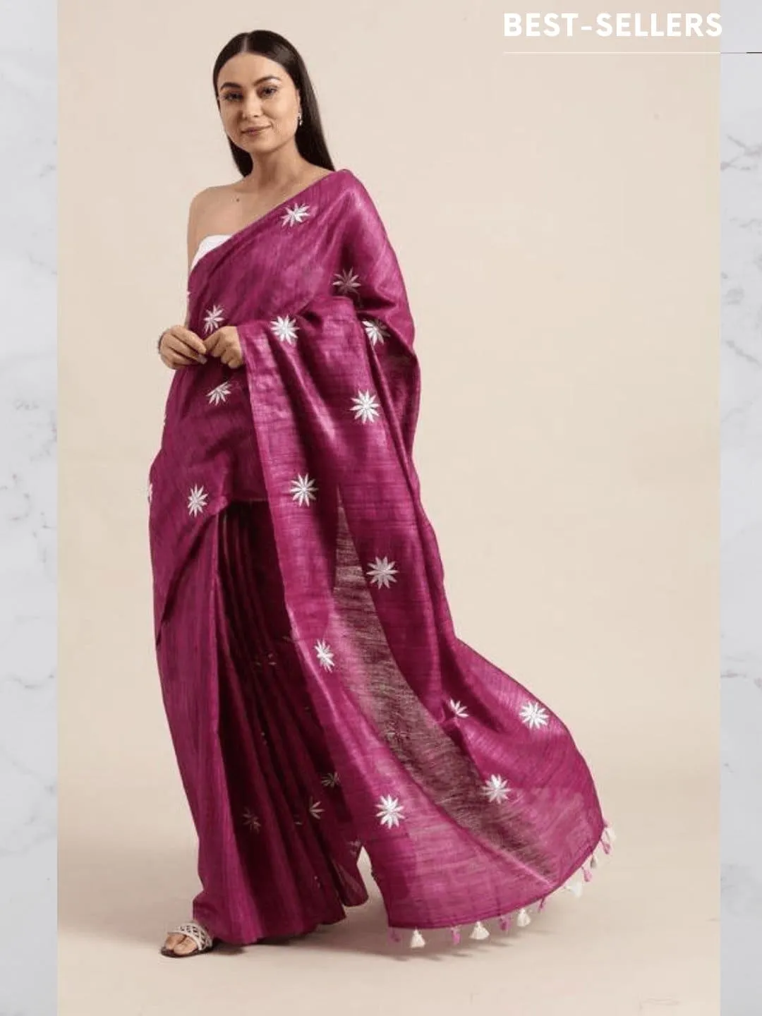 Purple Embroidered Ghiccha Silk Saree