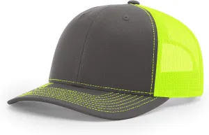 Richardson Unisex 112 Trucker Adjustable Snapback Baseball Cap, Split Charcoal/Neon Yellow, One Size Fits Most
