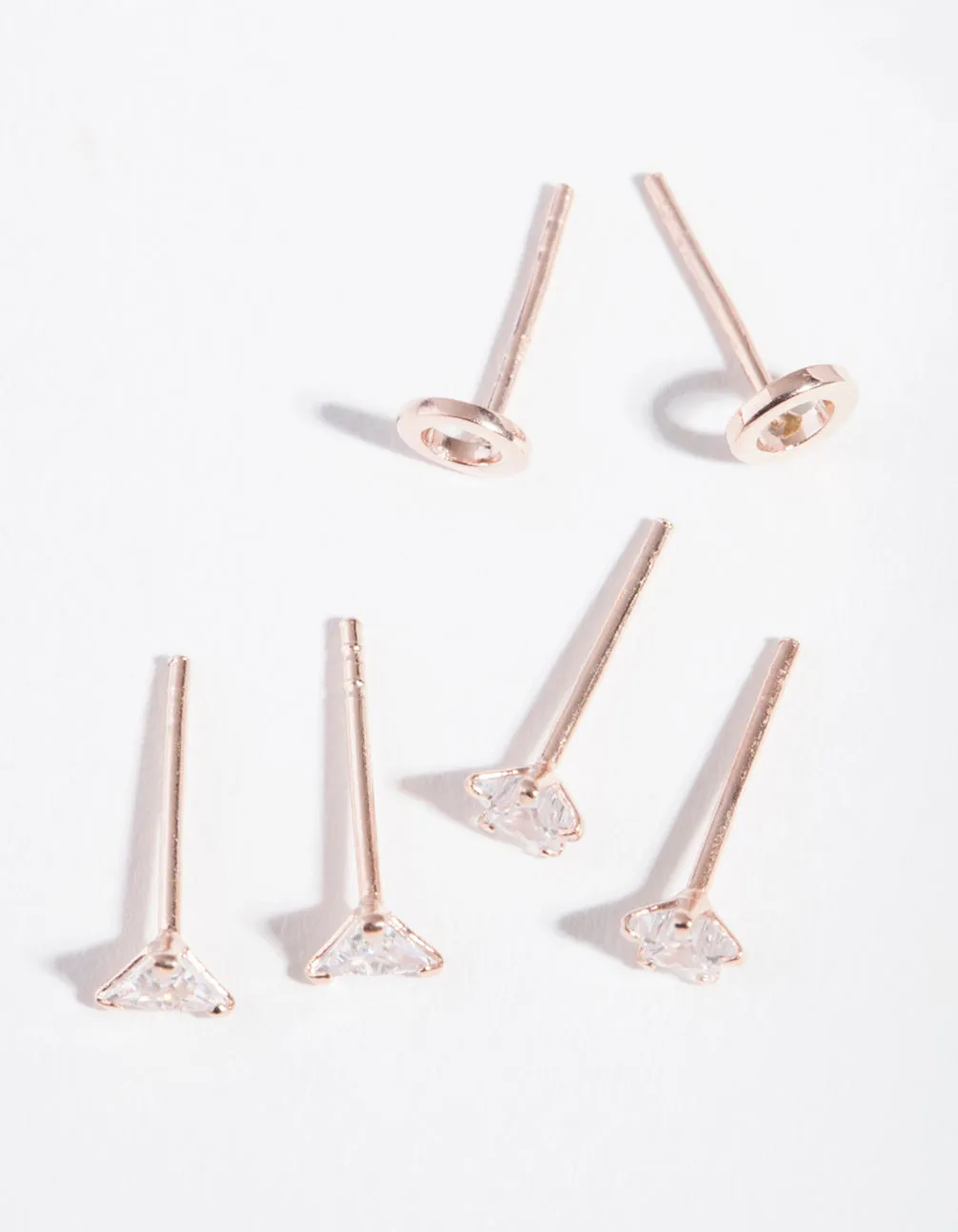 Rose Gold Plated Sterling Silver Cubic Zirconia Geo Stud Earring Pack