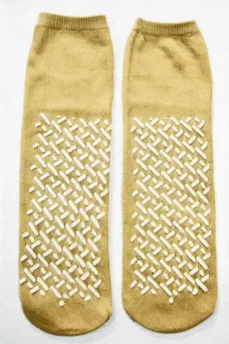 Slipper Socks, Non-Skid, Single Sided, X-Large, Beige, Pair