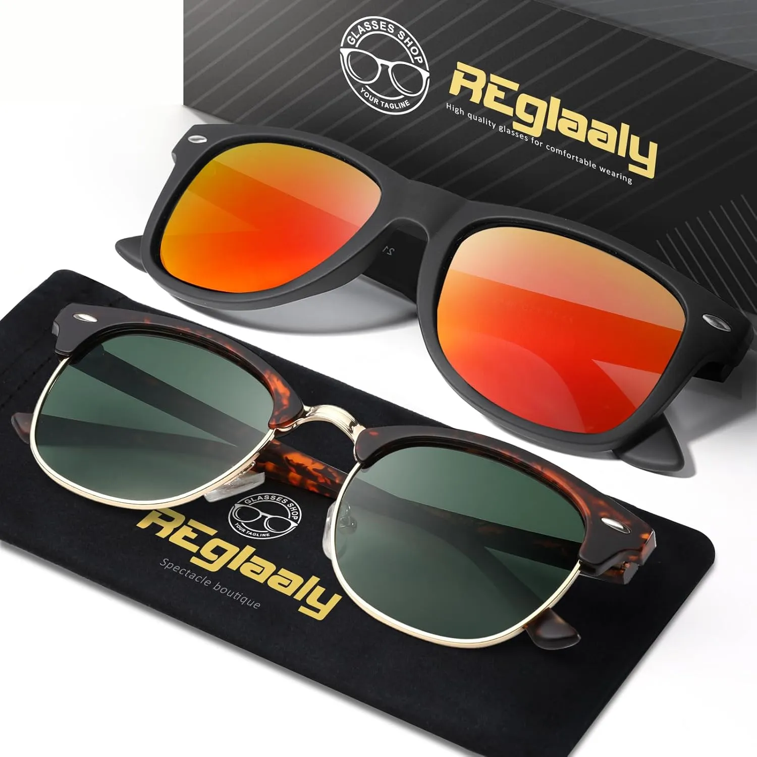 Sunglasses Men and Womens, Polarized Sunglasses for men with UV Blocking Semi-Rimless Frame for Driving & Hiking