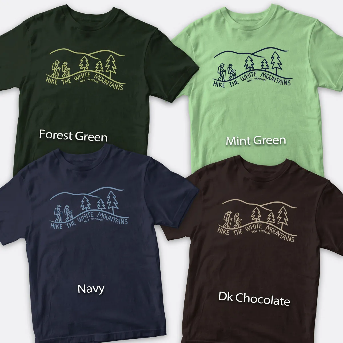 T-Shirt ; Hike The White Mountains New Hampshire, Adult Unisex S-2X, NH Tshirt