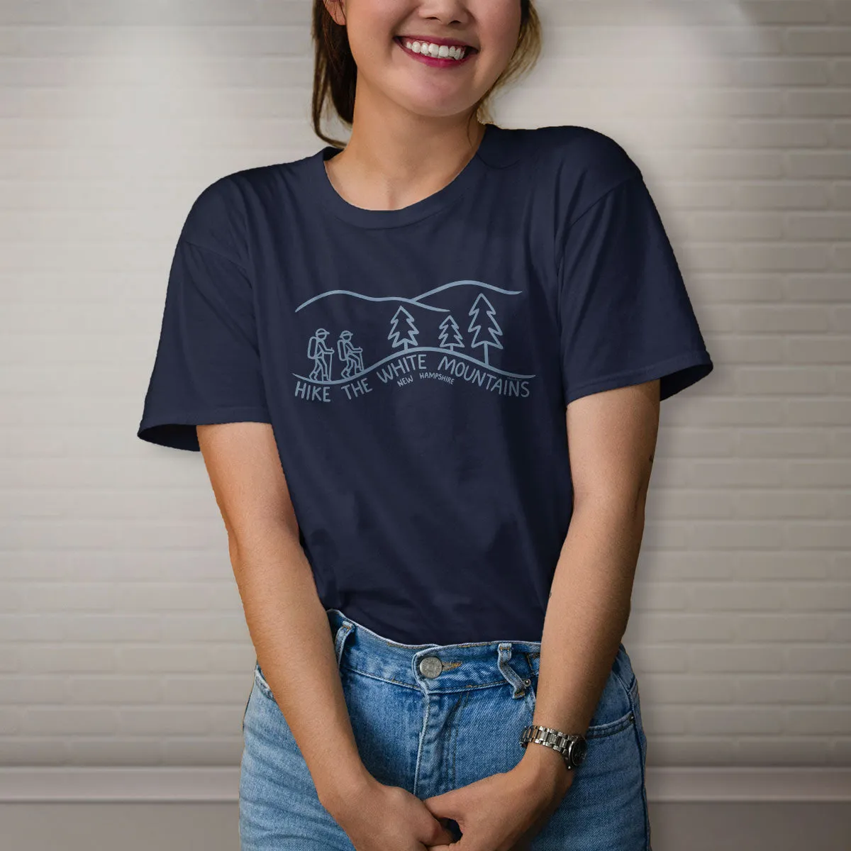 T-Shirt ; Hike The White Mountains New Hampshire, Adult Unisex S-2X, NH Tshirt