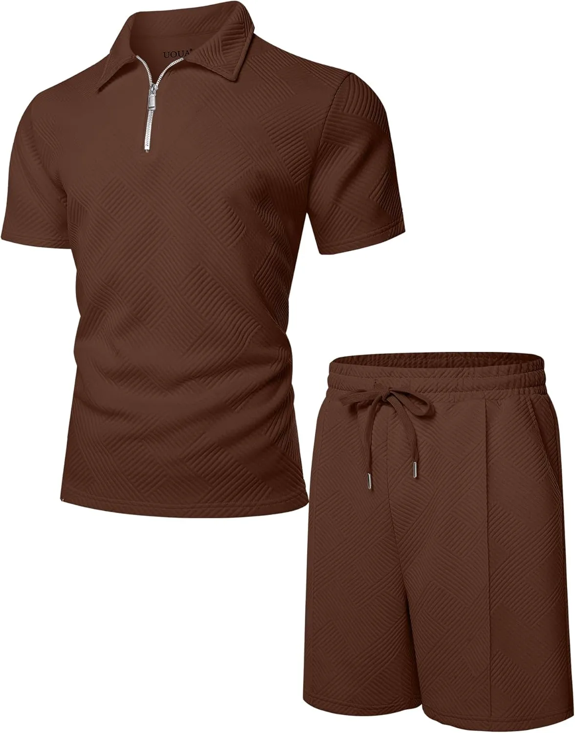 UOUA Mens Summer Track Suits 2 Piece Shorts Sets Short Sleeve Sweatsuit Outfits 1/4 Zip Golf Polo Shirts Loungewear