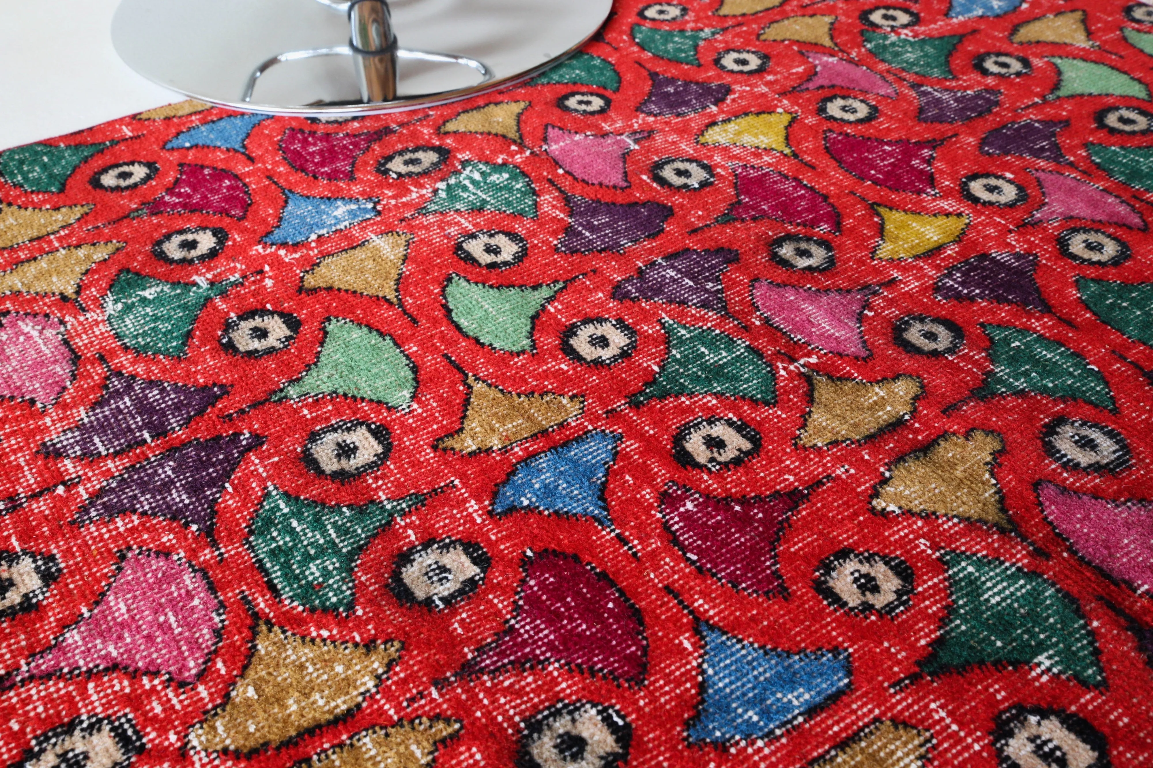 Vintage Turkish Art Deco Rug 3'x3'10"