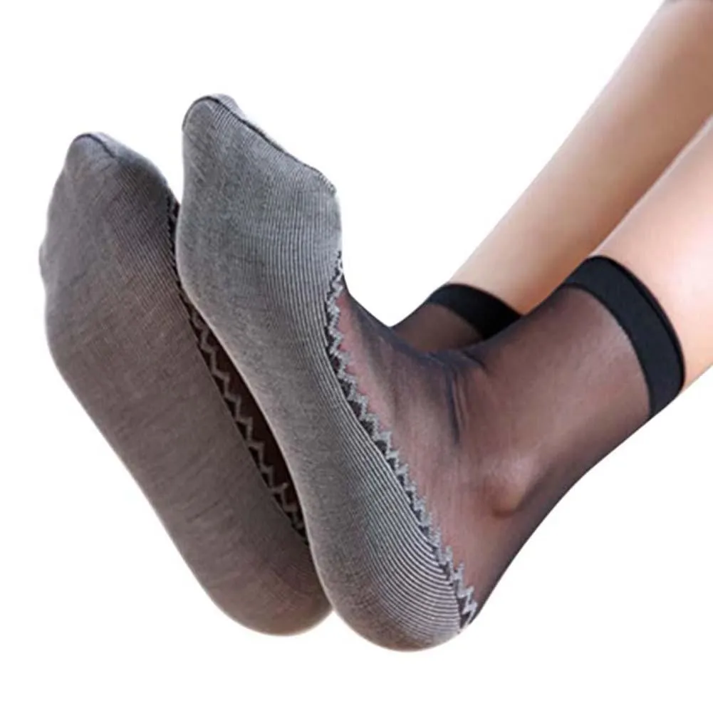 Women Silk Transparent Thin Soft Non-Slip Bottom Splice Socks