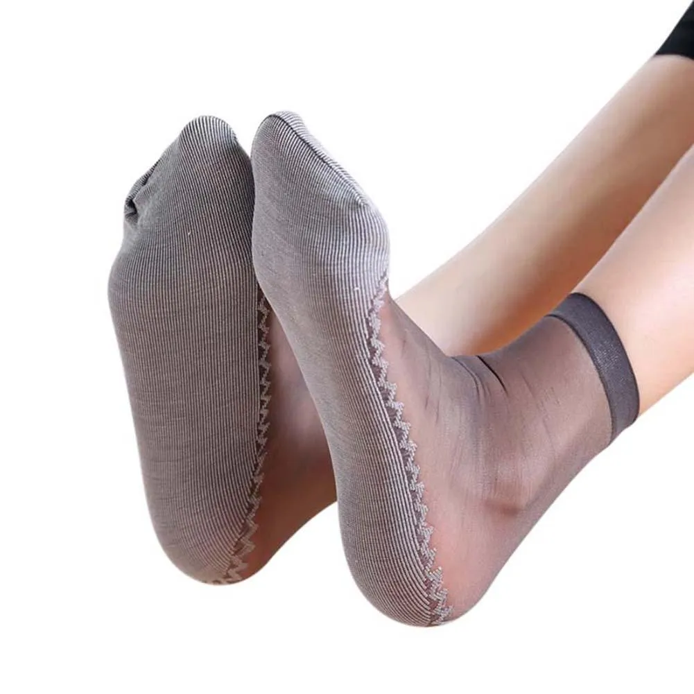 Women Silk Transparent Thin Soft Non-Slip Bottom Splice Socks