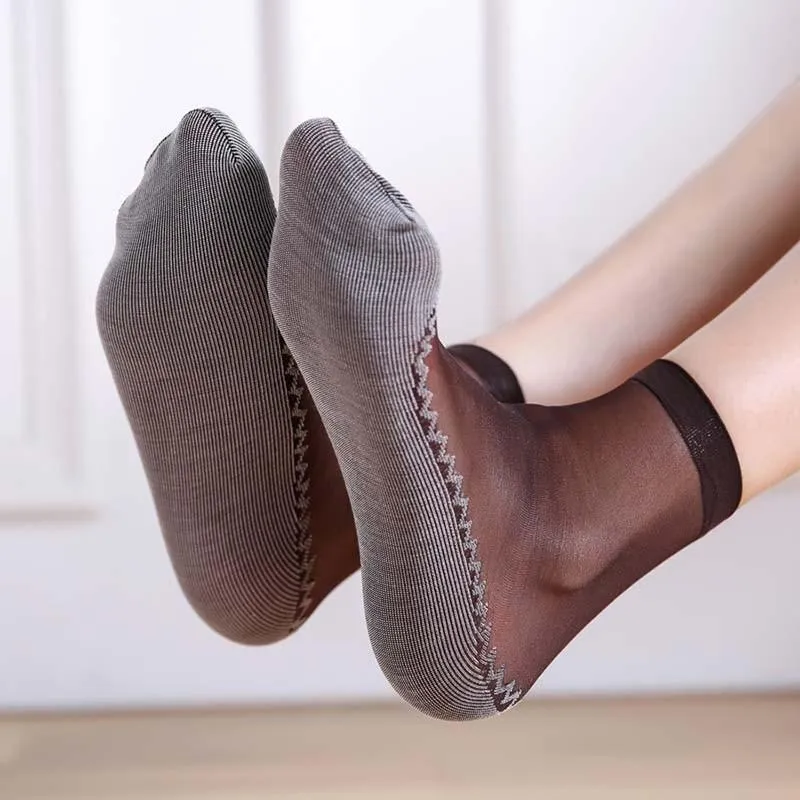 Women Silk Transparent Thin Soft Non-Slip Bottom Splice Socks
