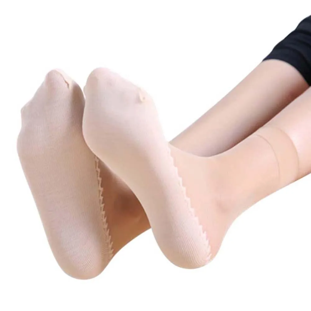 Women Silk Transparent Thin Soft Non-Slip Bottom Splice Socks