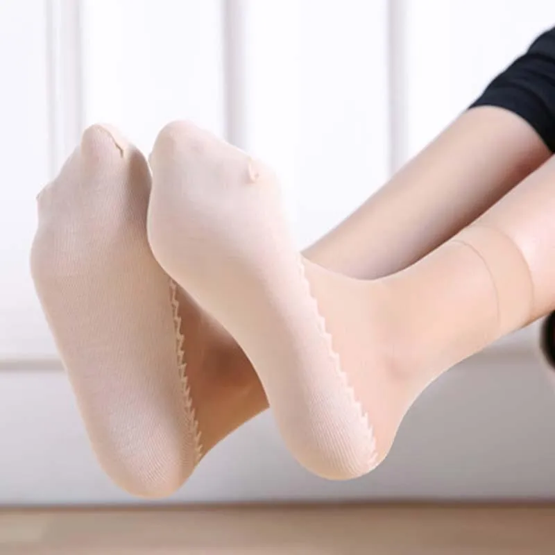 Women Silk Transparent Thin Soft Non-Slip Bottom Splice Socks