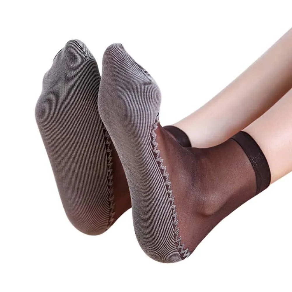 Women Silk Transparent Thin Soft Non-Slip Bottom Splice Socks