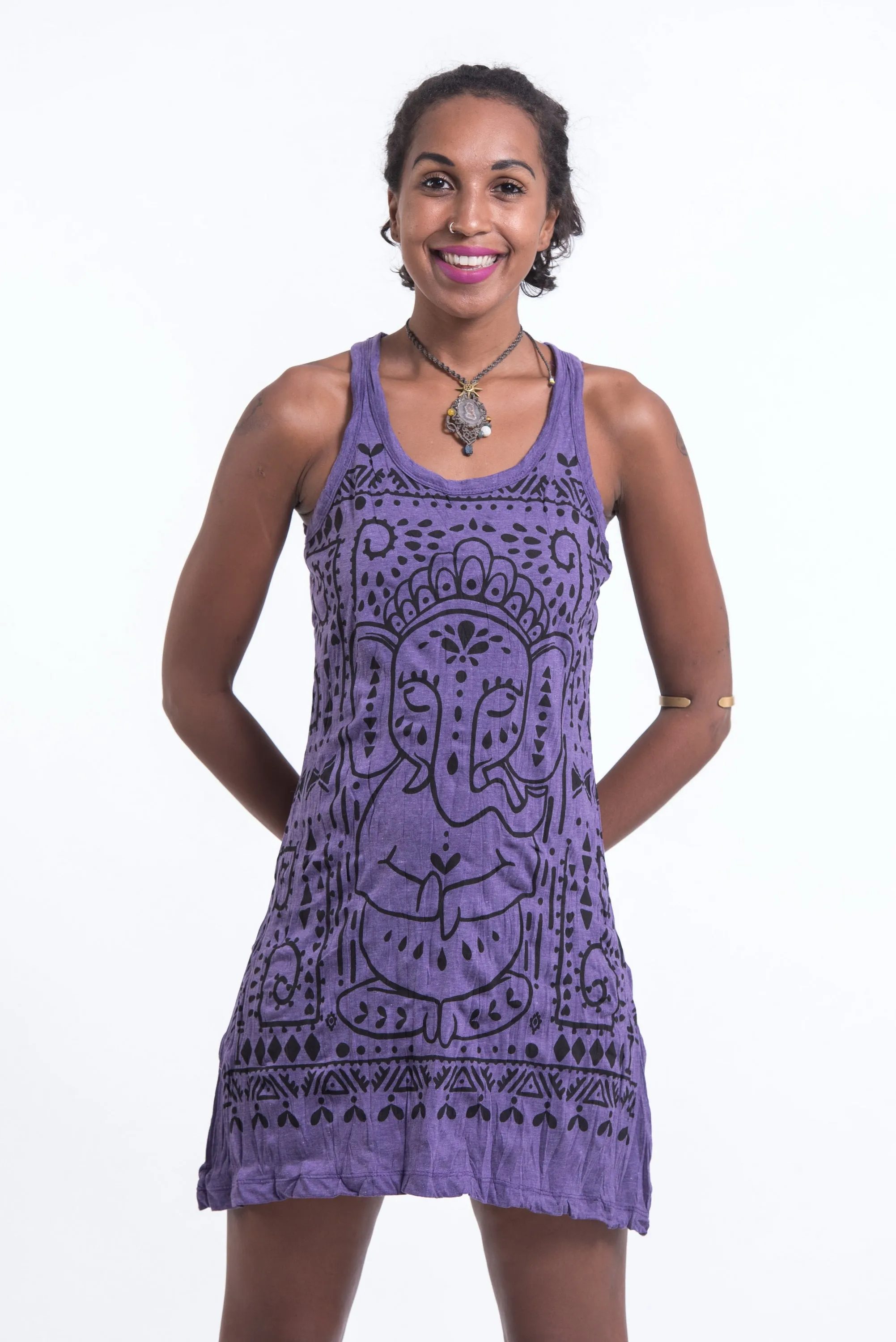 Womens Shanti Ganesh Tank Dress in Purple