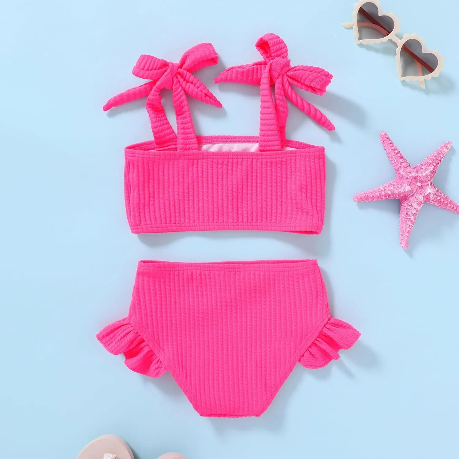 YOUNGER TREE Toddler Girls Two Pieces Swimsuit Color Block Stripe Swimwear Summer Beach Bathing Suit 18M-5T