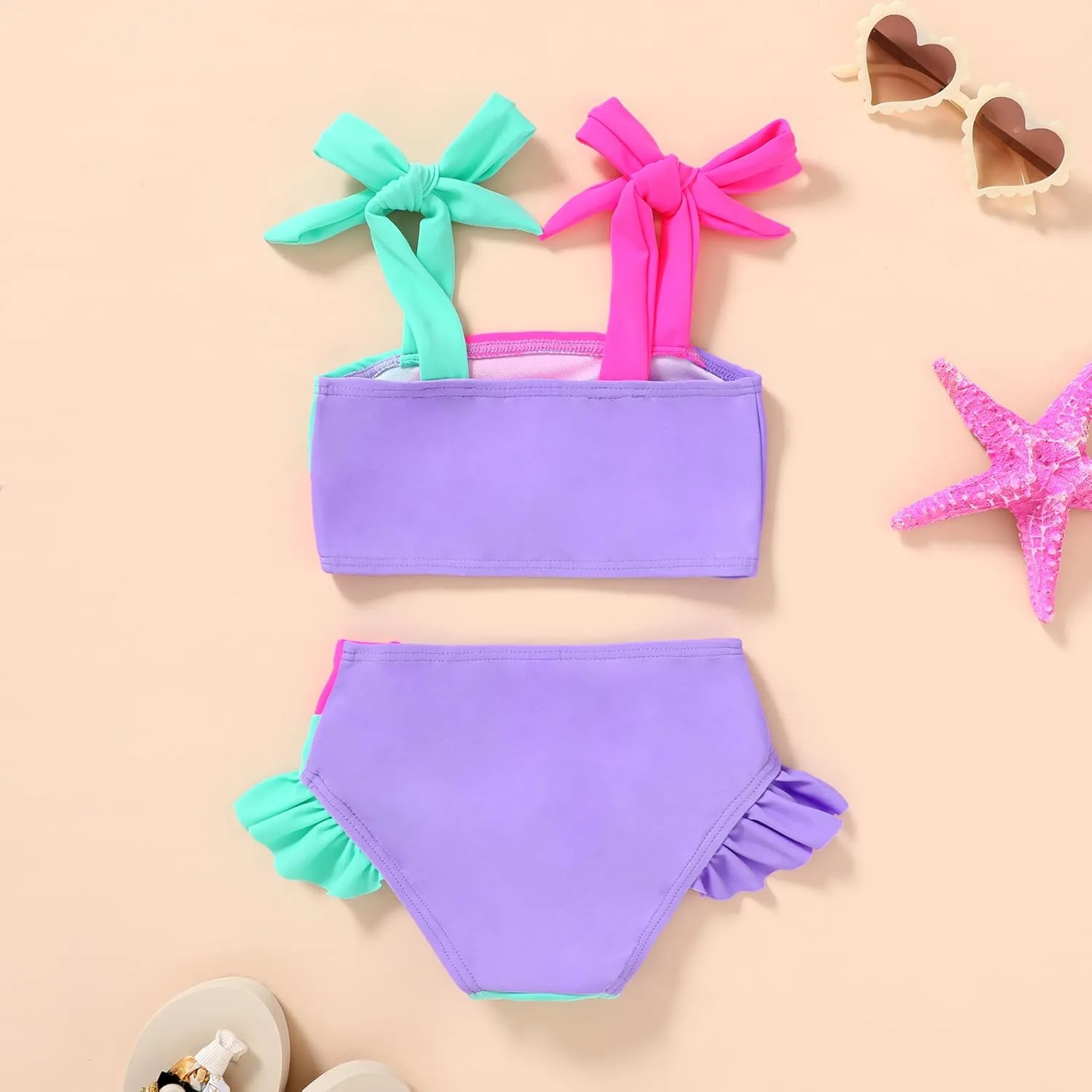 YOUNGER TREE Toddler Girls Two Pieces Swimsuit Color Block Stripe Swimwear Summer Beach Bathing Suit 18M-5T