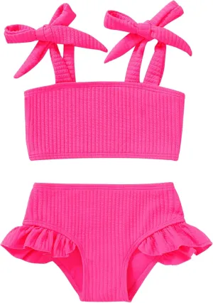 YOUNGER TREE Toddler Girls Two Pieces Swimsuit Color Block Stripe Swimwear Summer Beach Bathing Suit 18M-5T
